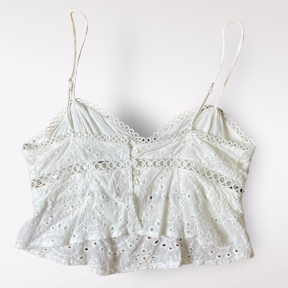 Lulus White Eyelet Lace Spaghetti Strap Crop Top‎ Size M - Picture 3 of 6